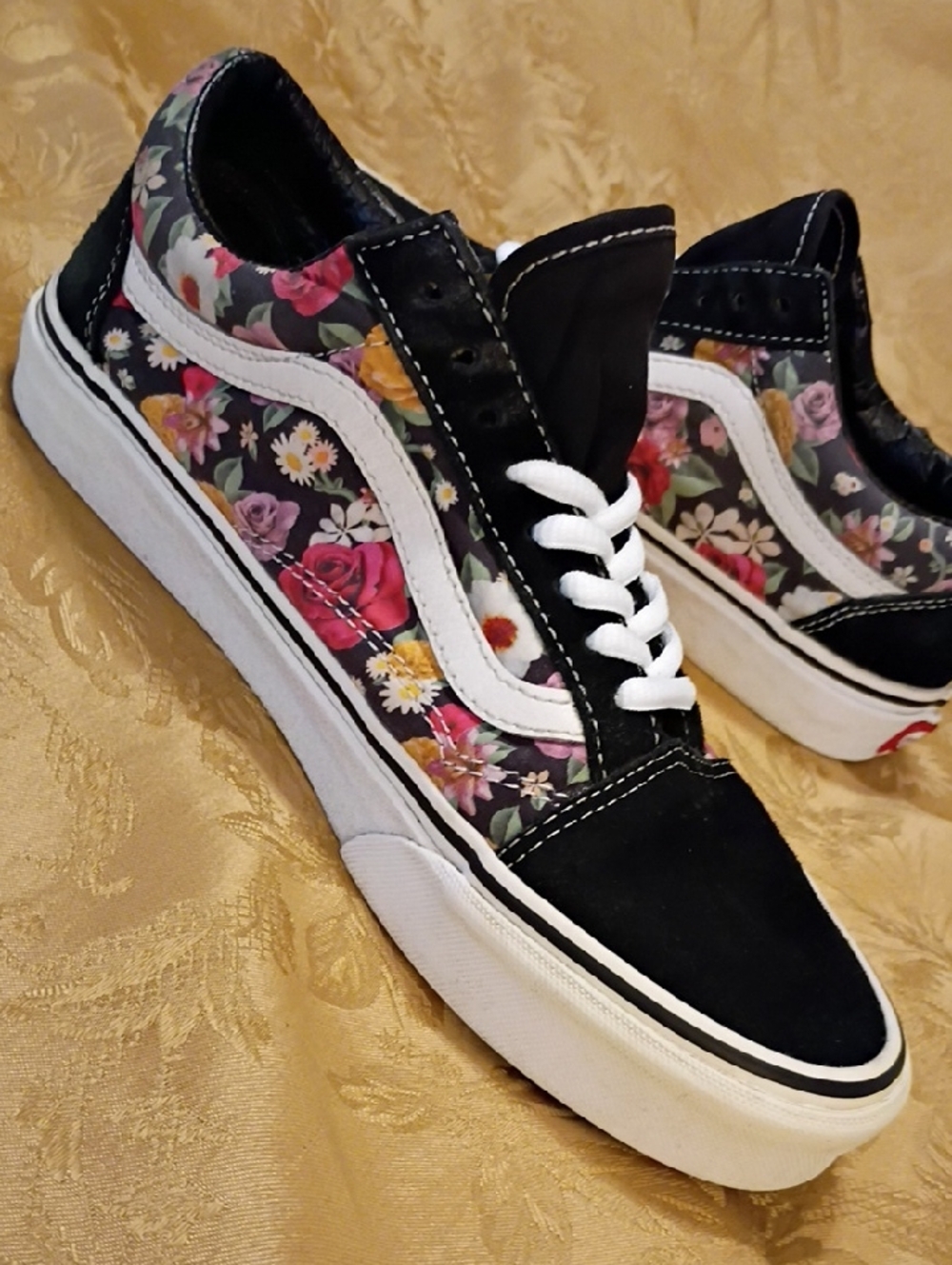 VANS Old Skool Floral Low-Top Sneakers - Black/Pink Women's 8.5 Men's 7.0